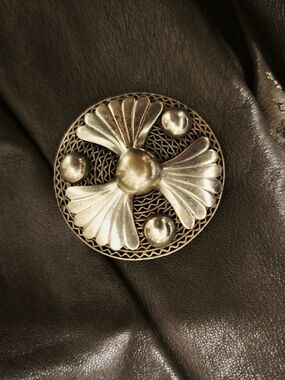 Silver-Tone Floral Fan Brooch - Silver